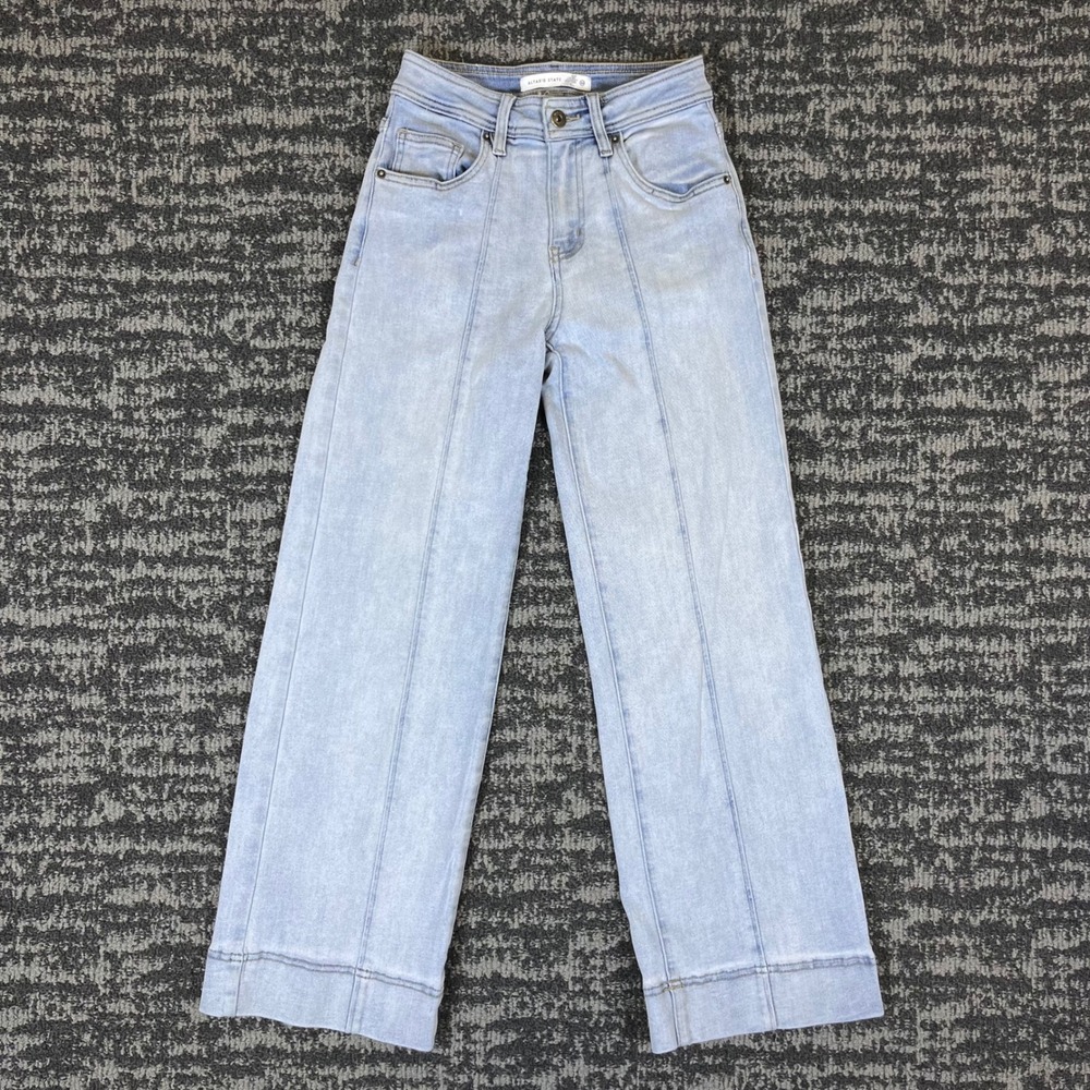 Altar'd State Wide Leg Jeans Women 24 Light Blue Seam Detail Mica Denim